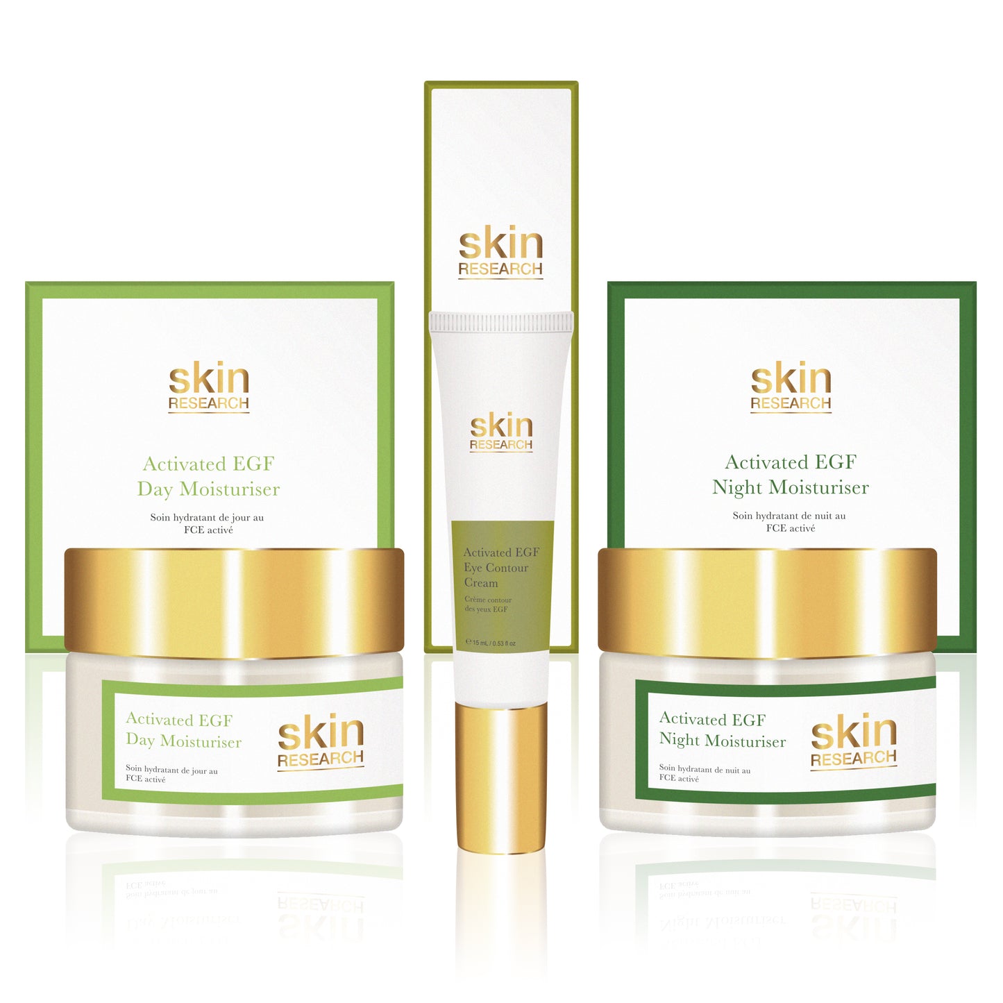 K3 Activated EGF Eye Contour Cream + Activated EGF day moisturiser + Activated EGF night moisturiser