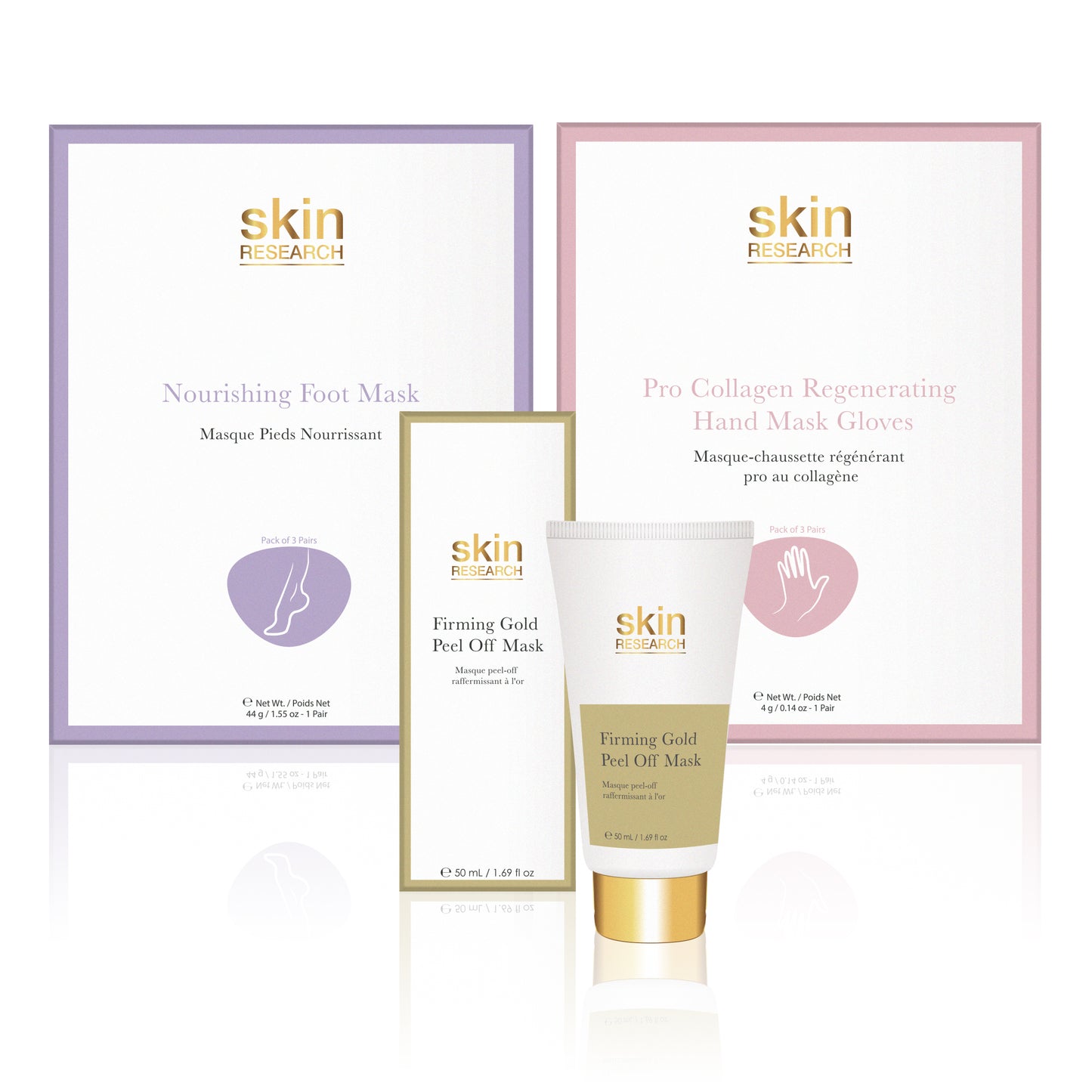 K3 Nourishing Foot Mask + Pro-Collagen Regenerating Hand Mask Gloves + Firming Gold Peel Off Mask