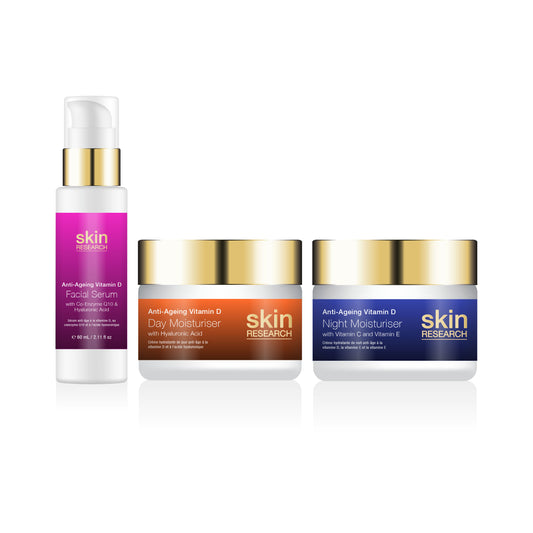 Anti-Ageing Vitamin D Day Moisturiser with Hyaluronic Acid + Vitamin D, C E, Night Moisturiser + Vitamin D with Co-Enzyme Q10 & Hyaluronic Serum