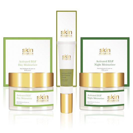 K3 Activated EGF Eye Contour Cream + Activated EGF day moisturiser + Activated EGF night moisturiser