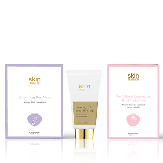K3 Nourishing Foot Mask + Pro-Collagen Regenerating Hand Mask Gloves + Firming Gold Peel Off Mask