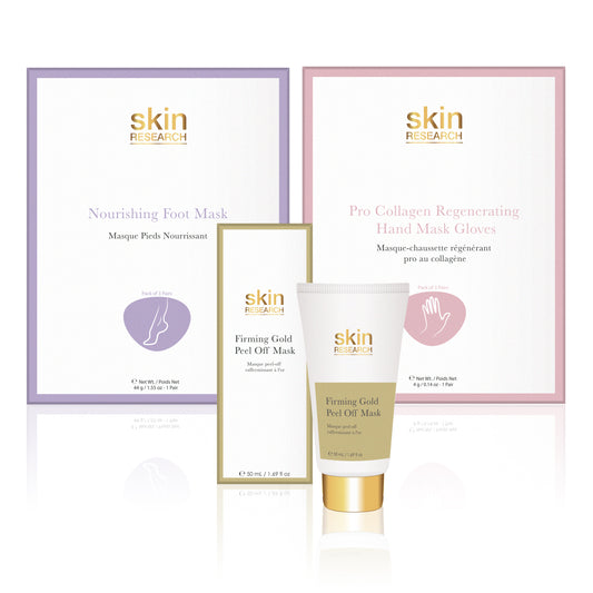 K3 Nourishing Foot Mask + Pro-Collagen Regenerating Hand Mask Gloves + Firming Gold Peel Off Mask